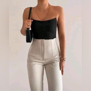 Zara High Waisted Creme Straight Leg Pants Size Medium